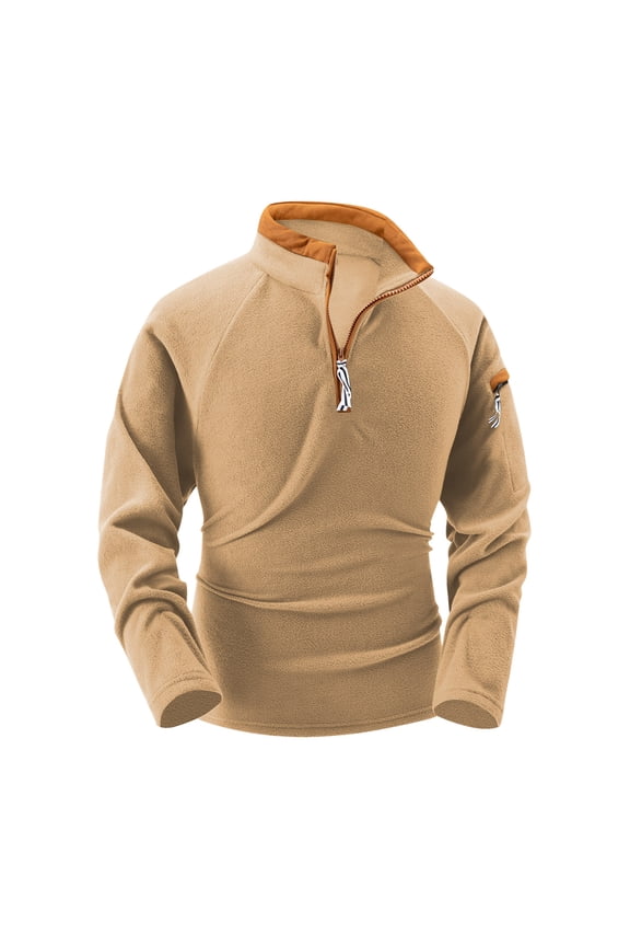 Clearance Men's Quarter-Zip Polar Fleece Jacket, Long Sleeve Half Zip Fleece Pullover Sweaters Thermal Golf Sweatshirt Today Sales Khaki,L