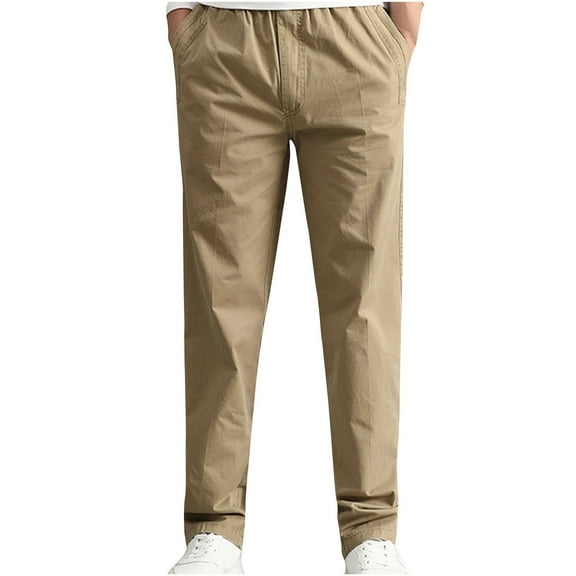 Htigea Men's Solid Casual Pocket Outdoor Elastic Waistbelt Drawstring Trousers Work Pants Sale Yellow,M