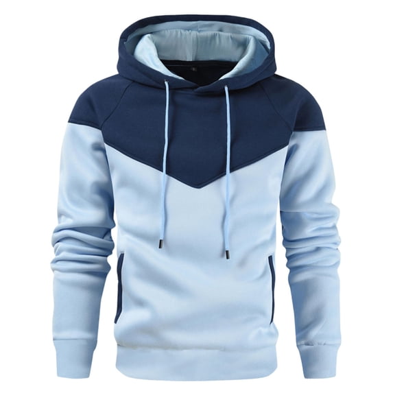 Htigea Clearance Men's Solid Pullover Hoodies Sports Soft Blend Fleece Hooded Sweatshirts with Kangaroo Pocket Today Sales Light Blue,XXXL