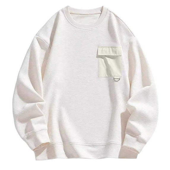 Htigea Clearance Men's Sweatshirts Big and Tall Sweatshirt with Front Pocket Solid Crew Neck Pullover Shirt Leisure Daily Shirts Beige,XXL