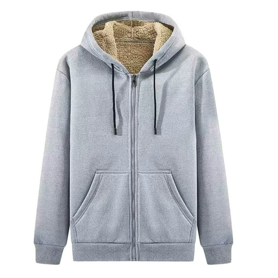 Htigea Men's Zip Up Sherpa Lined Hoodies Thick Fleece Heavyweight Jacket Windproof Thermal Zipper Sweatshirt Today Sales Gray,XXL