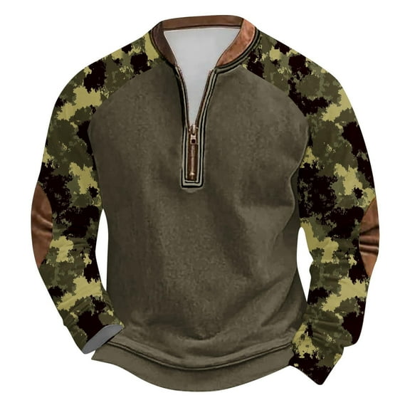 Htigea Mens Camo Sweatshirts Casual 1/4 Zip Long Sleeve Shirts Today Sales Army Green,M