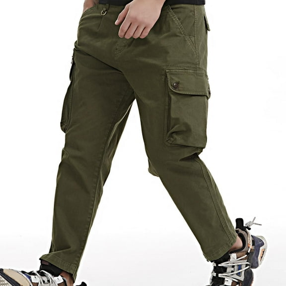 Htigea Mens Cargo Pants Drawstring Comfort Fit Pants Stretch Elastic Waist Hiking Pants Outdoor Casual Pants with Pockets M-6XL