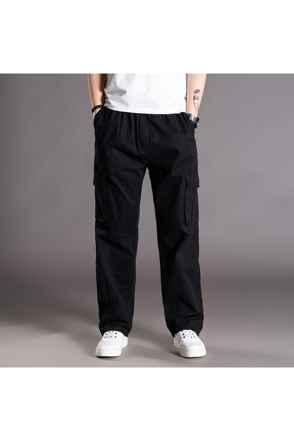 Mens Casual Joggers Pants Big and Tall Cotton Drawstring Chino Cargo Pants Workout Sweatpants Casual Long Trousers L-6XL