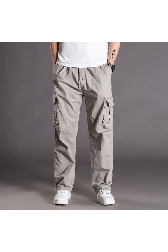Mens Casual Joggers Pants Big and Tall Cotton Drawstring Chino Cargo Pants Workout Sweatpants Casual Long Trousers L-6XL