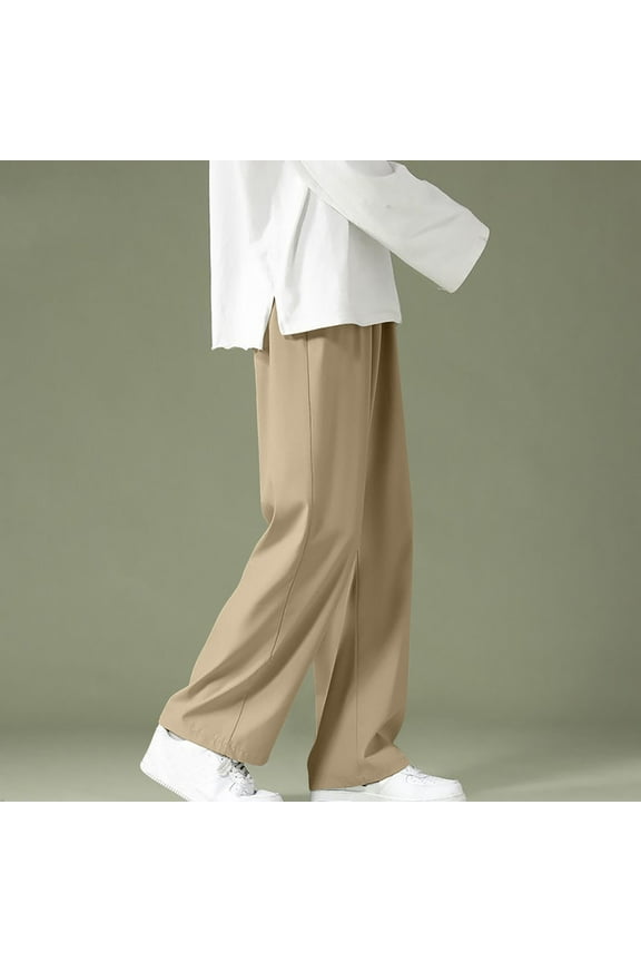 Htigea Mens Casual Pants Big and Tall Basic Solid Long Pants Summer Cooling Ice Silk Straight Leg Beach Pant Trousers M-5XL