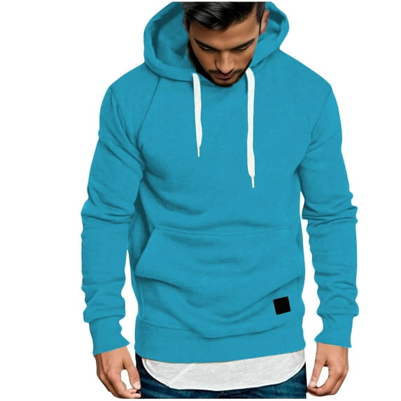Htigea Mens Fashion Athletic Hoodies Long Slevee Sport Sweatshirt Gym Running Sweatshirt Solid Color Pullover Sky Blue,XXL