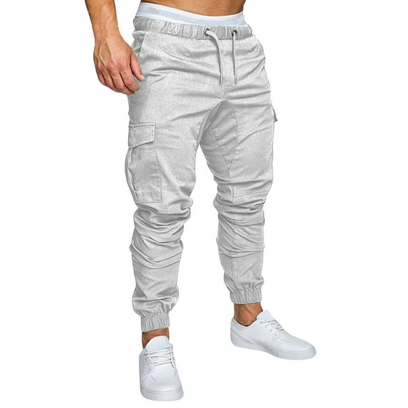 Htigea Mens Fashion Joggers Sports Pants Casual Cotton Cargo Pants Gym Sweatpants Trousers Mens Long Pant Today White,XXXL