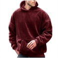 thumbnail image 1 of Htigea Mens Fuzzy Sherpa Hoodie Big and Tall Pullover Sweatshirts Loose Cozy Pocket Long Sleeve Winter Hooded Outwear Today Deals Wine,XL, 1 of 5