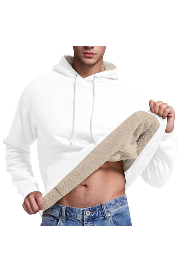 Htigea Mens Hoodie Heavy Sherpa Fleece Lined Pullover Thick Winter Hooded Sweatshirt White,XXL