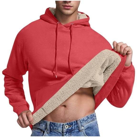 Htigea Mens Hoodie Heavy Sherpa Fleece Lined Pullover Thick Winter Hooded Sweatshirt Today Red,XL