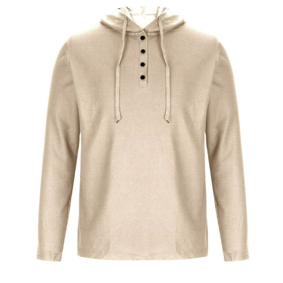 Htigea Mens Hoodies Long Sleeve Drawstring Lightweight Hooded Henley Shirts Hoodies Pullover Sweatshirt Fall Savings Khaki,M