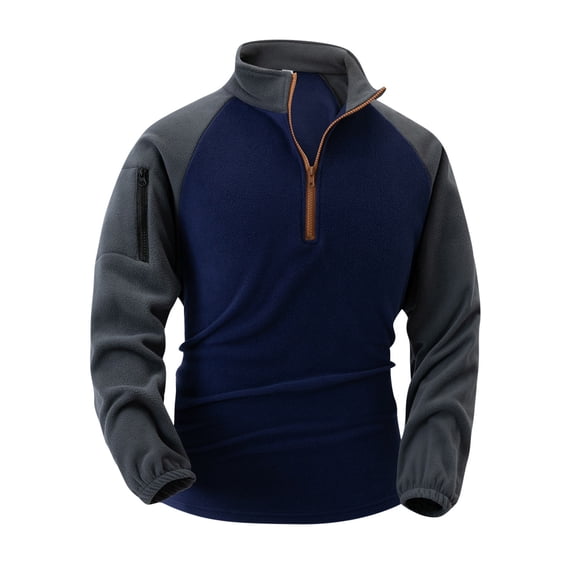 Htigea Mens Quarter Zip Pullover Fleece Sweater Long Sleeve Warm Coats Winter Casual Stand Collar Athletic Sweatshirts Navy,XXXL