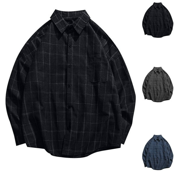 Htigea Mens Shirts Long Sleeve Button Down Shirt for Men Plaid Shirt Mens Button Up Shirts Long Sleeve Black,M