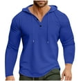 thumbnail image 1 of Htigea Mens Waffle Hoodies Long Sleeve Drawstring Lightweight Hooded Henley Shirts Hoodies Pullover Sweatshirt Blue,XL, 1 of 6