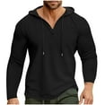 thumbnail image 1 of Htigea Mens Waffle Hoodies Long Sleeve Drawstring Lightweight Hooded Henley Shirts Hoodies Pullover Sweatshirt Black,XXL, 1 of 6