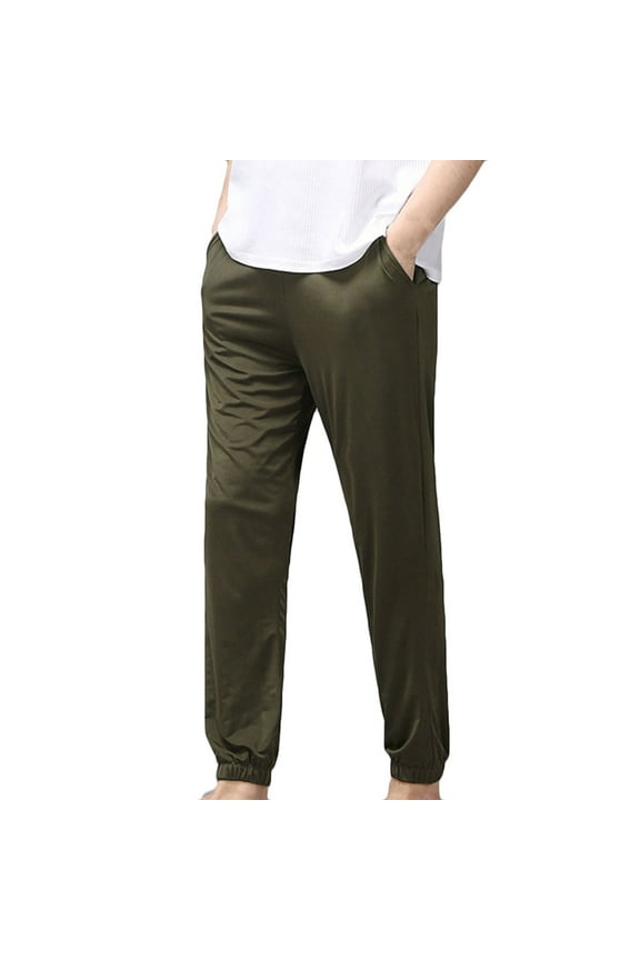 Htigea Mens Workout Solid Color Casual Beach Fashion Summer Pants Loose Elastic Waist Pants with Pockets Drawstring Wide Leg Trousers Lounge Activewear Straight Army Green,XL