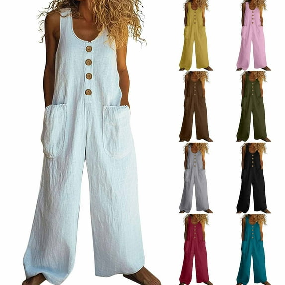 Htigea One Piece Jumpsuits for Women Casual Sleeveless Spaghetti Strap Rompers Summer Overalls Beach Vacation Outfits 2025 Brown,S