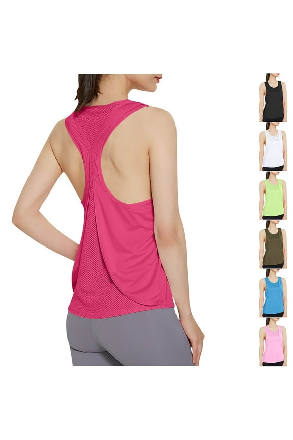 Htigea Open Back Workout Top Backless Yoga Shirts Tie Back Workout Tank Activewear Shirts Exercise Yoga Tank Tops White,S