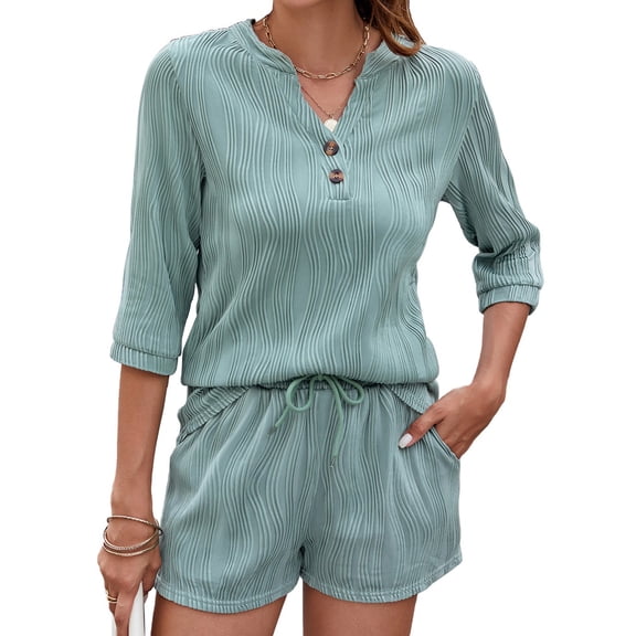 Htigea Pajamas for Women Short Sleeve Tops with Shorts Pajama Set 2 Piece Lounge Sets Soft Pjs with Pockets Sale Green,S