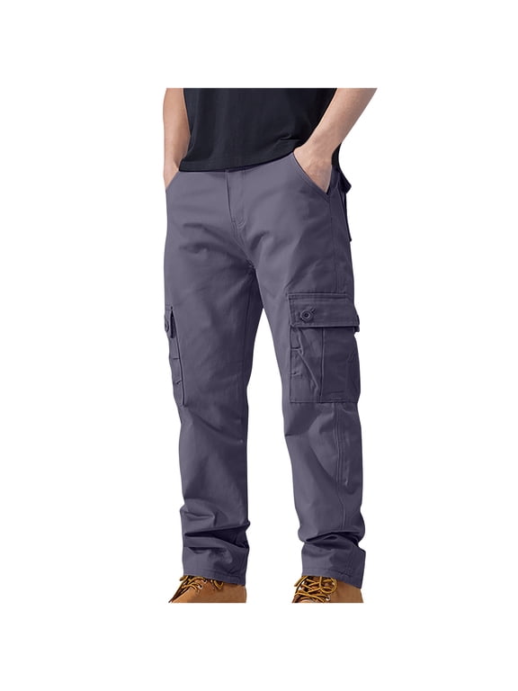 Pants for Men Men's Trousers Pants Cotton Solid Color Multi-Pocketcargo Pants Work Pants Casual Cargo Pants Straight-Leg Pants Denim Trousers Today Gray,L