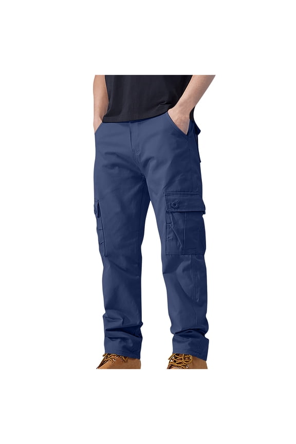 Htigea Pants for Men Men's Trousers Pants Cotton Solid Color Multi-Pocketcargo Pants Work Pants Casual Cargo Pants Straight-Leg Pants Denim Trousers Navy,XXL