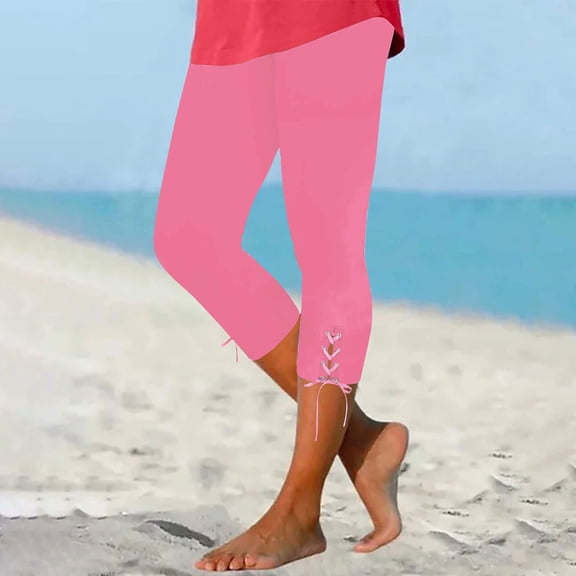 Htigea Clearance Pants for Women Clearance under $5,Women's Summer High Waisted Solid Color Capris Matching Slim Fitting Yoga Gym Pants Today Sales Pink 2XL