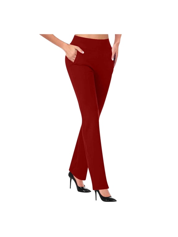 Pants for Women Petite Dressy Casual Fashion Temperament Solid Color Knitted Micro Pull Slim Flare Trousers Work Business Pants Today Sales Watermelon Red,L