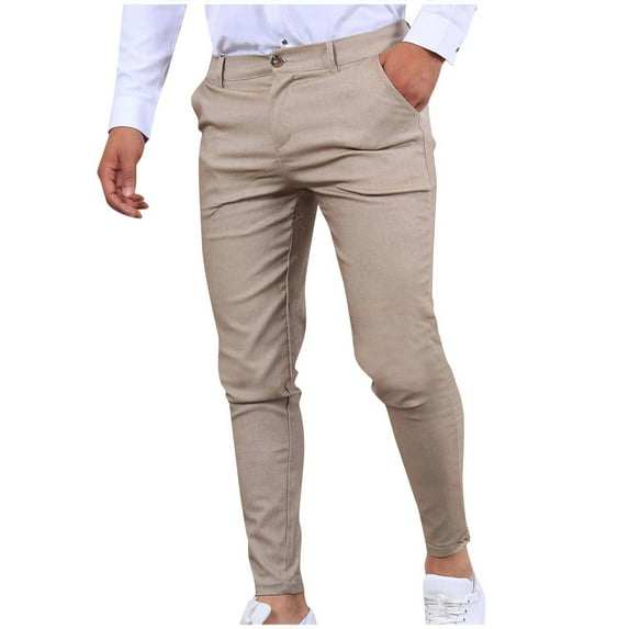 Htigea Pants for Men 2024 Casual Button Open Slim Straight Solid Color Trousers Khaki,XXXL