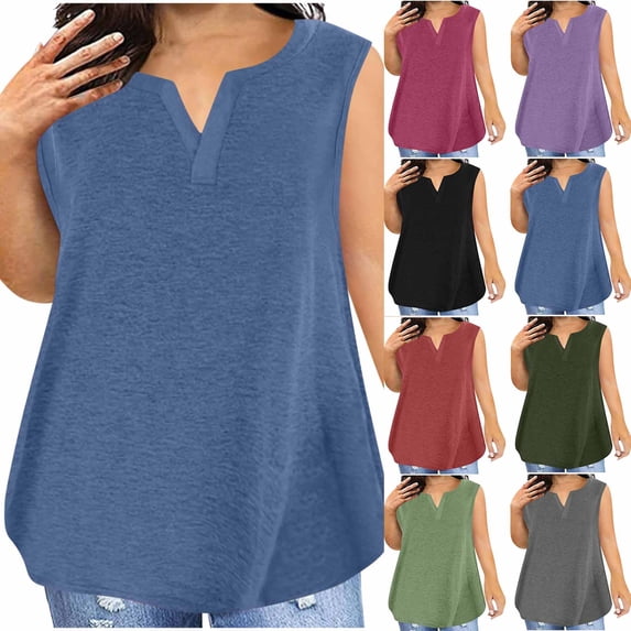 Htigea Plus Size Tank Tops for Women Summer Sleeveless V Neck T-Shirts Tops Casual Tees Tunics Shirts Sale Mint Green,M