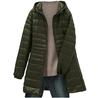 Htigea Clearance Plus Size Women Puffer Jacket Hooded Warm Lightweight Packable Quilted Puffer Coat Outwear Fall Winter Down Today Deals Army Green,XXXXL