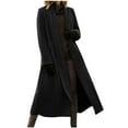 thumbnail image 1 of Htigea Plus Size Women's Long Wool Blend Pea Coat Winter Casual Overcoat Notched Lapel Collar Trench Coat Belted Long Jacket Outerwear Black,XXXXL, 1 of 6