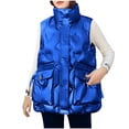 thumbnail image 1 of Htigea Clearance Puffer Vest Women Sleeveless Winter Outerwear Warm Puffer Lightweight Fashion Stand-Up Collar Puffer Vest Today Deals Blue,XL, 1 of 1