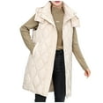 thumbnail image 1 of Htigea Clearance Puffer Vest for Women Sleeveless Quilted Hooded Winter Coats Zip Long Puffer Jacket Warm Outerwear with Pockets Today Deals White,XL, 1 of 1