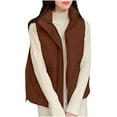 thumbnail image 1 of Htigea Puffer Vest for Women Winter Outwear Jacket Cropped Sleeveless Lightweight Fashion Fall Coat with Pockets Coffee,XL, 1 of 3
