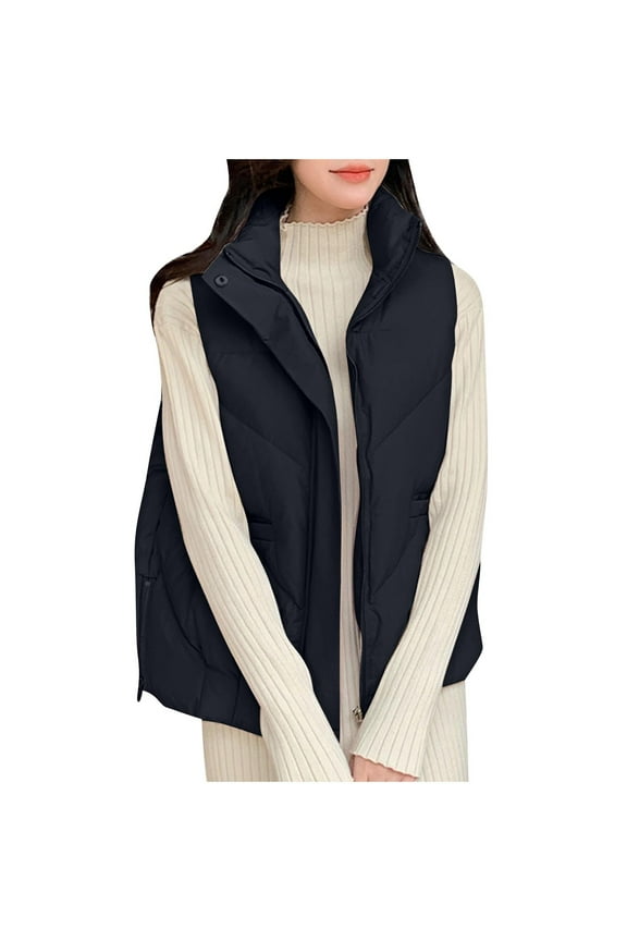 Puffer Vest for Women Winter Outwear Jacket Cropped Sleeveless Lightweight Fashion Fall Coat with Pockets Today Sales Black,XL