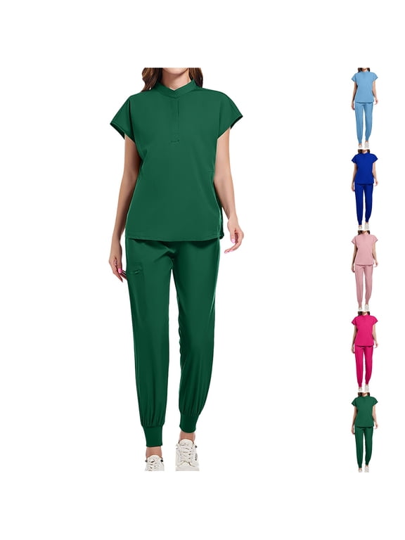 e Scrub Set Top and Pants with 4 Pockets Stretch Fabric Lightweight Nurse Uniform Set for Home Attendant Today Sales Blue,L