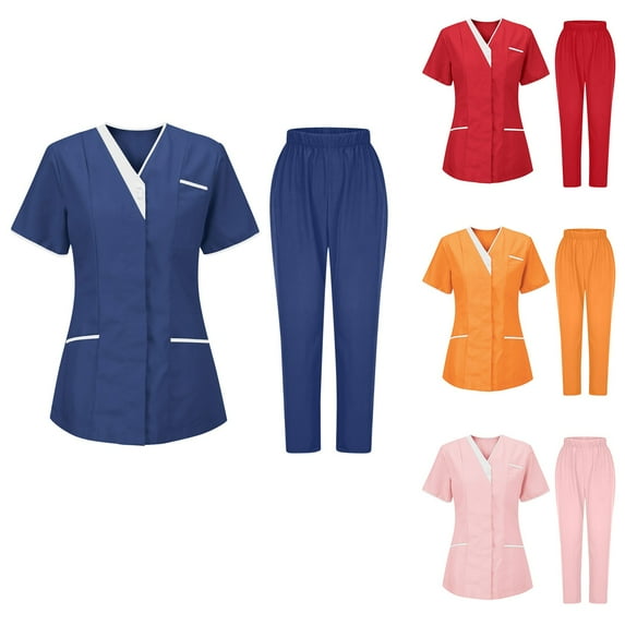 Htigea Scrubs Medical Uniform Women And Man Scrubs Set Medical Scrubs Top And Pants Pink L
