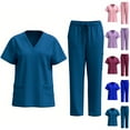 thumbnail image 1 of Htigea Clearance Scrubs for Women Set V-Neck Pocket Top Drawstring Jogger Scrub Pants Stretch Nursing Scrubs Set Uniform Clearance Sale Purple,S, 1 of 3