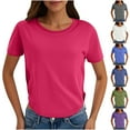 thumbnail image 1 of Htigea Short Sleeve T Shirts for Women Basic Tees Tshirts Casual Summer Tops Crewneck Plain Petite Tops Hot Pink,XL, 1 of 6