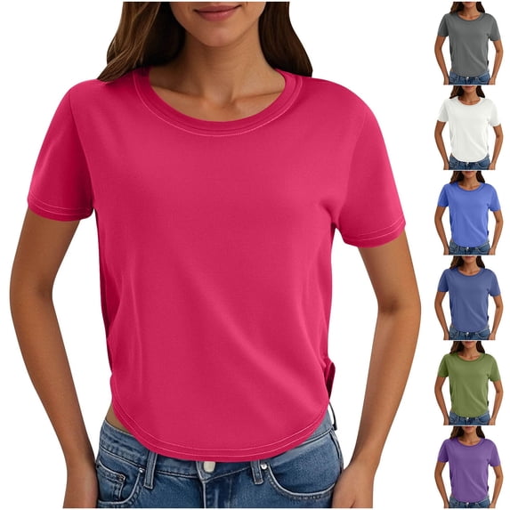 Htigea Short Sleeve T Shirts for Women Basic Tees Tshirts Casual Summer Tops Crewneck Plain Petite Tops Purple,L