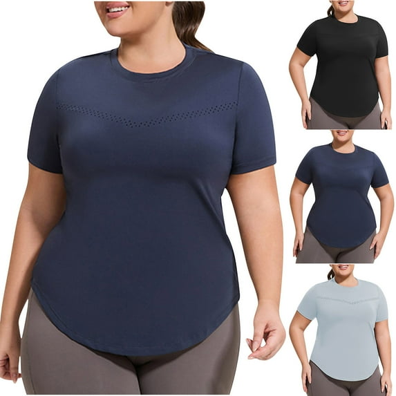 Htigea Clearance Short Sleeve Workout Tops for Women, Seamless Workout Shirts for Women, Yoga Athletic Shirts Soft Gym Tops Light Blue,3XL