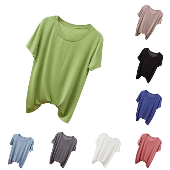 Htigea Soft Short Sleeve Shirts for Women, Crew Neck T Shirts for Women Loose Fitting Lightweight Top Basic Tee Shirt Blue,L