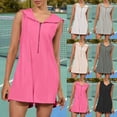 thumbnail image 1 of Htigea Summer Rompers for Women Sleeveless Short Half Zip Up Hooded Athletic Romper Jumpsuit Overalls with Pockets Dark Gray,XL, 1 of 7