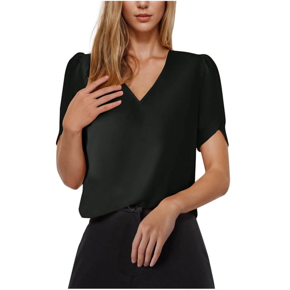 Htigea Summer Spring Shirts for Women Tops Short Sleeve Tshirts Fashion Casual Tee Clothes 2025 Trendy Black,M