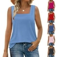 thumbnail image 1 of Htigea Summer Tank Tops for Women Loose Fit Pleated Square Neck Sleeveless Tops Curved Flowy Light Blue,M, 1 of 6