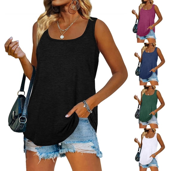 Htigea Summer Tank Tops for Women Loose Fit Square Neck Sleeveless Tops Flowy Green,L