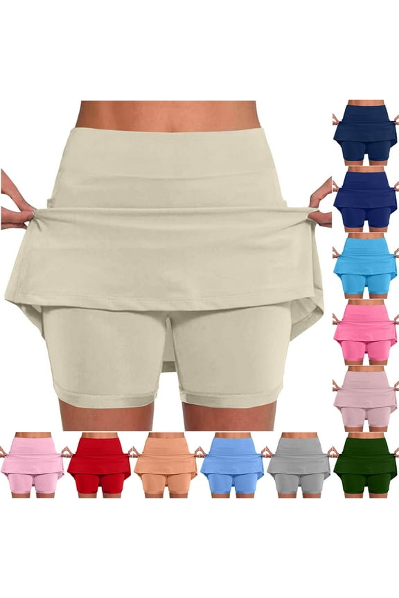 Tennis Skirts for Women with Pockets Golf Knee Length Skorts Athletic Sports Drawstring Waist Skirts with Shorts Today Sales Beige,S