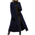 thumbnail image 1 of Htigea Clearance Trendy Peacoat for Women Solid Color Long Sleeve Lapel Collar Pocket Long Woolen Coat Oversized Casual Outerwear Fall Winter Blue,XXL, 1 of 6