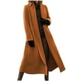 thumbnail image 1 of Htigea Trendy Peacoat for Women Solid Color Long Sleeve Lapel Collar Pocket Long Woolen Coat Oversized Casual Outerwear Fall Winter Brown,XXXXL, 1 of 6